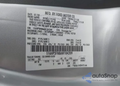 2010 Ford Focus Se из США, поврежденный, VIN 1FAHP3FN8AW104209